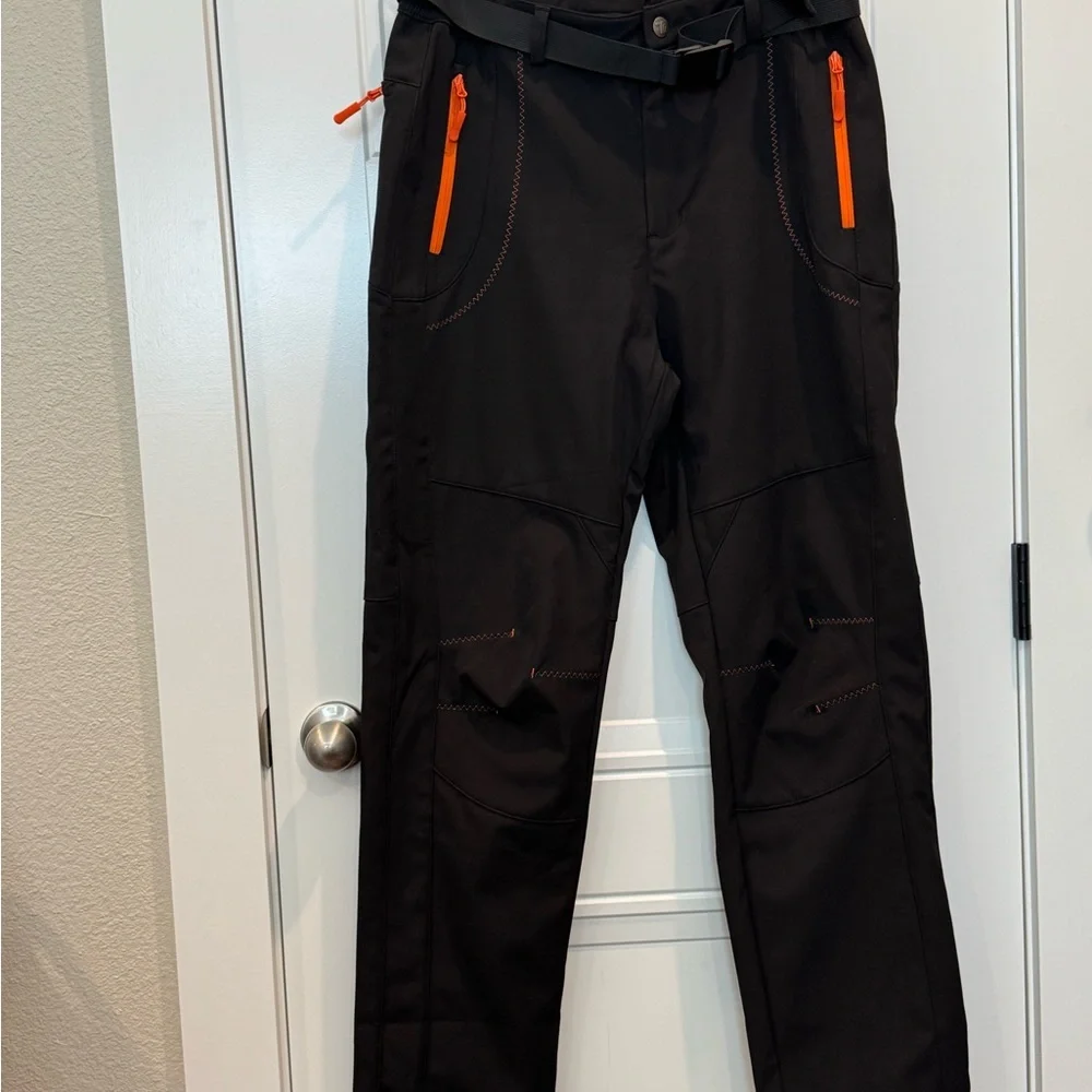 Men's Black Technical Pants with Orange Zip Accents